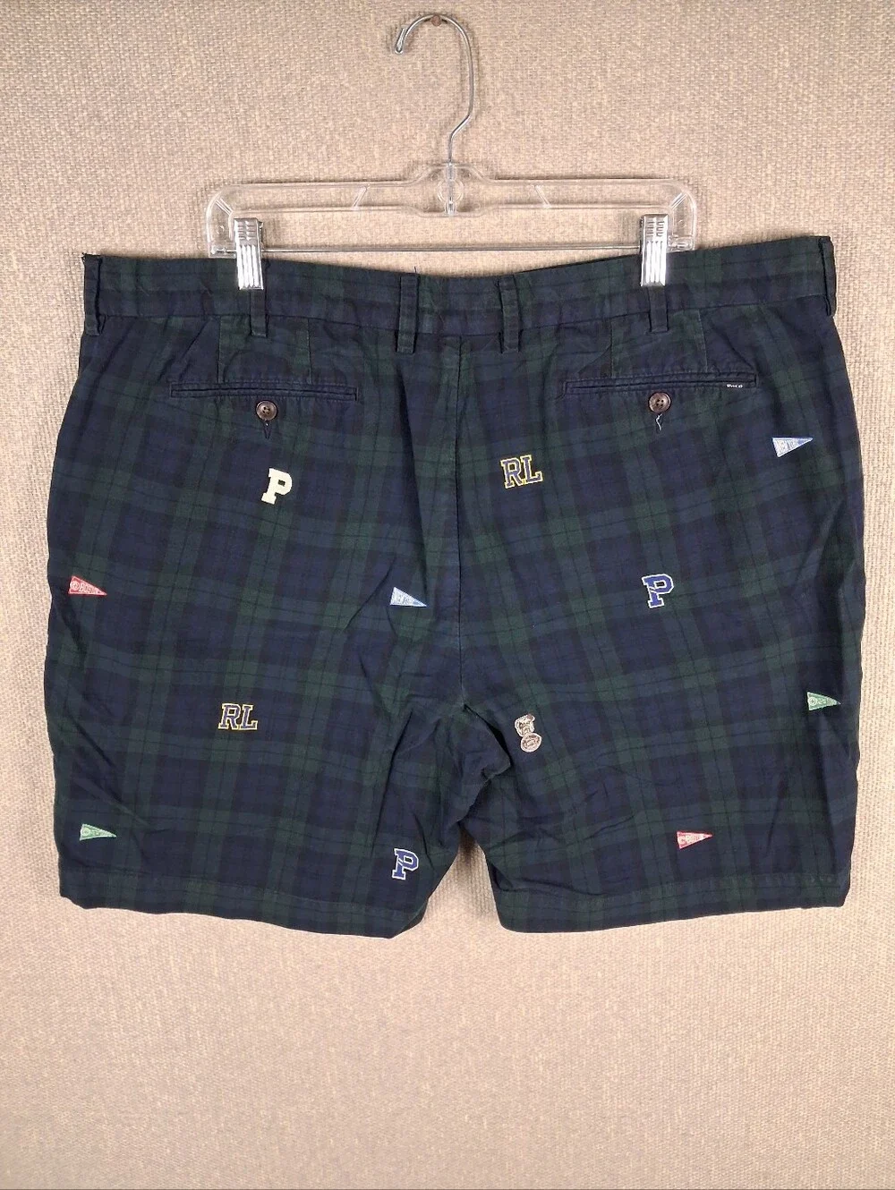 Polo Ralph Lauren Blackwatch Tartan Chino Shorts Men 42 Navy Green Plaid Classic